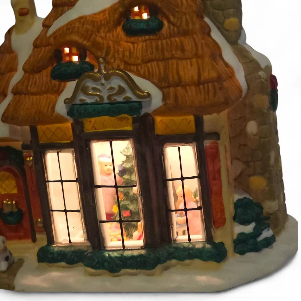 VTG 1998 Santa's Workbench Interior View Cottage House Village Lighte